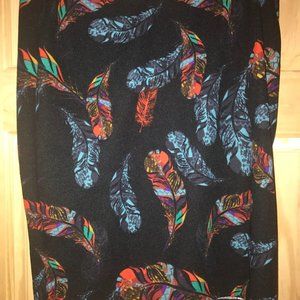 BNWT Pencil Skirt Bright Coral Blue Feather Black Bodycon Lularoe Cassie L 14-16